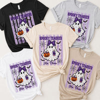 Personalized Spooky Teacher Halloween Shirt, Custom Name Ghost Tee, Cute Purple Classroom Outfit, Fall School Party Top, Teacher Gift