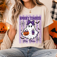 Personalized Spooky Teacher Halloween Shirt, Custom Name Ghost Tee, Cute Purple Classroom Outfit, Fall School Party Top, Teacher Gift
