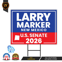 Larry Marker For New Mexico Senate 2026 Yard Sign, Corrugated Plastic Senate Elections, Race Red White & Blue Yard Sign with Metal H-Stake