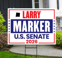 Larry Marker For New Mexico Senate 2026 Yard Sign, Corrugated Plastic Senate Elections, Race Red White & Blue Yard Sign with Metal H-Stake