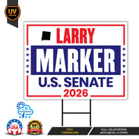 Larry Marker For New Mexico Senate 2026 Yard Sign, Corrugated Plastic Senate Elections, Race Red White & Blue Yard Sign with Metal H-Stake