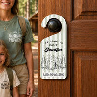 Personalized Camping Door Hanger, Custom Welcome Doorknob Sign, Family Camp Decor, Custom Name Door Sign, Rustic Cabin Housewarming Gift