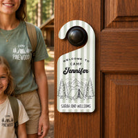 Personalized Camping Door Hanger, Custom Welcome Doorknob Sign, Family Camp Decor, Custom Name Door Sign, Rustic Cabin Housewarming Gift