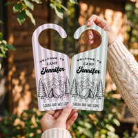 Personalized Camping Door Hanger, Custom Welcome Doorknob Sign, Family Camp Decor, Custom Name Door Sign, Rustic Cabin Housewarming Gift
