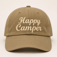 Happy Camper Embroidered Hat, Camping Lover Baseball Cap, Low Profile Dad Hat, Outdoor Adventure Gift, Everyday Cap Gift