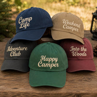 Happy Camper Embroidered Hat, Camping Lover Baseball Cap, Low Profile Dad Hat, Outdoor Adventure Gift, Everyday Cap Gift
