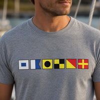 Personalized Nautical Alphabet Shirt, Custom Signal Flag Name Tee, Sailor Boating Crewneck Tee, Cruise Vacation Outfit, Gift for Sailor