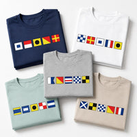 Personalized Nautical Alphabet Shirt, Custom Signal Flag Name Tee, Sailor Boating Crewneck Tee, Cruise Vacation Outfit, Gift for Sailor