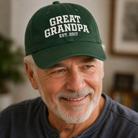 Personalized Great Grandpa Embroidered Hat, Custom EST Year Cap, Adjustable Cotton Cap, Great Grandpa Birthday Gift, Custom Text Hat