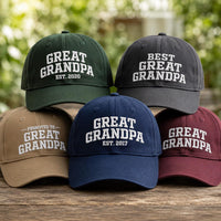 Personalized Great Grandpa Embroidered Hat, Custom EST Year Cap, Adjustable Cotton Cap, Great Grandpa Birthday Gift, Custom Text Hat