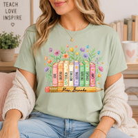 Personalized Teacher Name Shirt, Custom Floral Books Tee, Watercolor Classroom T-Shirt, Back to School Outfit, Teacher Appreciation Gift