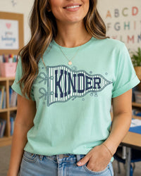 Custom Kinder Teacher Shirt, Kindergarten Grade Level Tee, Cute Pennant Classroom Shirt, Back to School Outfit, Teacher Appreciation Gift