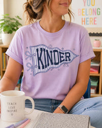 Custom Kinder Teacher Shirt, Kindergarten Grade Level Tee, Cute Pennant Classroom Shirt, Back to School Outfit, Teacher Appreciation Gift