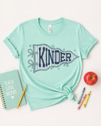 Custom Kinder Teacher Shirt, Kindergarten Grade Level Tee, Cute Pennant Classroom Shirt, Back to School Outfit, Teacher Appreciation Gift