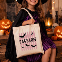 Personalized Halloween Tote Bag, Kids Trick or Treat Candy Bag, Custom Name Canvas Tote, Reusable Halloween Bag, Spooky Gift for Kids