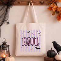 Personalized Halloween Tote Bag, Kids Trick or Treat Candy Bag, Custom Name Canvas Tote, Reusable Halloween Bag, Spooky Gift for Kids