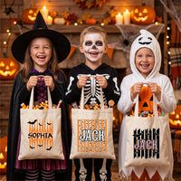 Personalized Halloween Tote Bag, Kids Trick or Treat Candy Bag, Custom Name Canvas Tote, Reusable Halloween Bag, Spooky Gift for Kids