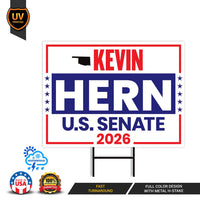 Kevin Hern For Oklahoma Senate 2026 Yard Sign, Corrugated Plastic Senate Elections, Race Red White & Blue Yard Sign with Metal H-Stake