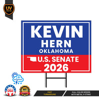 Kevin Hern For Oklahoma Senate 2026 Yard Sign, Corrugated Plastic Senate Elections, Race Red White & Blue Yard Sign with Metal H-Stake