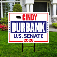 Cindy Burbank For Nebraska Senate 2026 Yard Sign, Corrugated Plastic Senate Elections, Race Red White & Blue Yard Sign with Metal H-Stake