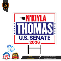 N'Kiyla Thomas For Oklahoma Senate 2026 Yard Sign, Corrugated Plastic Senate Elections, Race Red White & Blue Yard Sign with Metal H-Stake