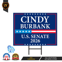 Cindy Burbank For Nebraska Senate 2026 Yard Sign, Corrugated Plastic Senate Elections, Race Red White & Blue Yard Sign with Metal H-Stake