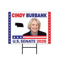 Cindy Burbank For Nebraska Senate 2026 Yard Sign, Corrugated Plastic Senate Elections, Race Red White & Blue Yard Sign with Metal H-Stake