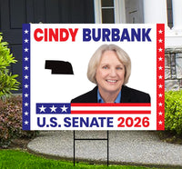 Cindy Burbank For Nebraska Senate 2026 Yard Sign, Corrugated Plastic Senate Elections, Race Red White & Blue Yard Sign with Metal H-Stake