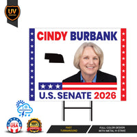 Cindy Burbank For Nebraska Senate 2026 Yard Sign, Corrugated Plastic Senate Elections, Race Red White & Blue Yard Sign with Metal H-Stake