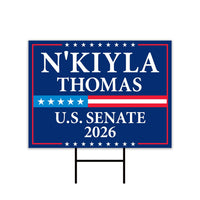 N'Kiyla Thomas For Oklahoma Senate 2026 Yard Sign, Corrugated Plastic Senate Elections, Race Red White & Blue Yard Sign with Metal H-Stake