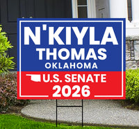 N'Kiyla Thomas For Oklahoma Senate 2026 Yard Sign, Corrugated Plastic Senate Elections, Race Red White & Blue Yard Sign with Metal H-Stake