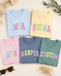 Personalized Name Varsity Letter Shirt, Custom Colorful Striped Tee, Preppy School Spirit Top, Back to School Outfit, Gift for Student