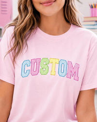 Personalized Name Varsity Letter Shirt, Custom Colorful Striped Tee, Preppy School Spirit Top, Back to School Outfit, Gift for Student