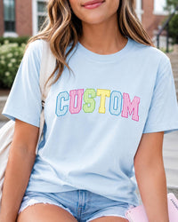 Personalized Name Varsity Letter Shirt, Custom Colorful Striped Tee, Preppy School Spirit Top, Back to School Outfit, Gift for Student