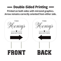 Custom Reception Yard Sign 3 Pack, Personalized Family Name Arrows, Wedding Lawn Display, Double Sided with Stakes, Wedding Welcome Sign