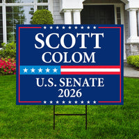 Scott Colom For Mississippi Senate 2026 Yard Sign, Corrugated Senate Elections, Race Red White & Blue Yard Sign with Metal H-Stake