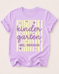 Personalized Kindergarten Teacher Shirt, Custom Educator Name Tee, Striped Classroom Top, Back to School Outfit, Teacher Appreciation Gift