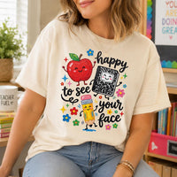 Happy to See Your Face Teacher Shirt, Cute Back to School Tee, Apple Notebook Pencil Graphic, First Day Classroom Outfit, Gift for Teacher