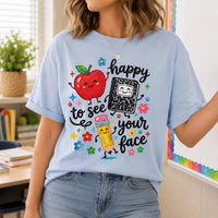 Happy to See Your Face Teacher Shirt, Cute Back to School Tee, Apple Notebook Pencil Graphic, First Day Classroom Outfit, Gift for Teacher