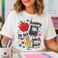 Happy to See Your Face Teacher Shirt, Cute Back to School Tee, Apple Notebook Pencil Graphic, First Day Classroom Outfit, Gift for Teacher