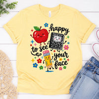 Happy to See Your Face Teacher Shirt, Cute Back to School Tee, Apple Notebook Pencil Graphic, First Day Classroom Outfit, Gift for Teacher