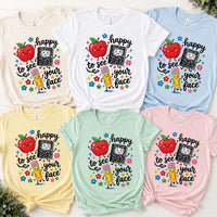 Happy to See Your Face Teacher Shirt, Cute Back to School Tee, Apple Notebook Pencil Graphic, First Day Classroom Outfit, Gift for Teacher