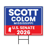 Scott Colom For Mississippi Senate 2026 Yard Sign, Corrugated Senate Elections, Race Red White & Blue Yard Sign with Metal H-Stake