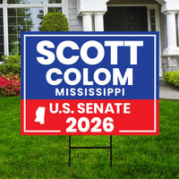 Scott Colom For Mississippi Senate 2026 Yard Sign, Corrugated Senate Elections, Race Red White & Blue Yard Sign with Metal H-Stake