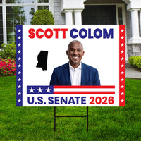Scott Colom For Mississippi Senate 2026 Yard Sign, Corrugated Senate Elections, Race Red White & Blue Yard Sign with Metal H-Stake