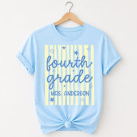 Personalized Fourth Grade Teacher Shirt, Custom Name Classroom Tee, Retro Stripe Top, Back to School Outfit, Teacher Appreciation Gift