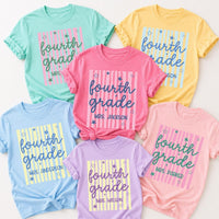 Personalized Fourth Grade Teacher Shirt, Custom Name Classroom Tee, Retro Stripe Top, Back to School Outfit, Teacher Appreciation Gift