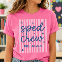 Personalized Sped Crew Teacher Shirt, Custom Special Education Tee, Retro Striped Classroom Top, Back to School Gift, Gift for Teacher
