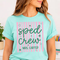 Personalized Sped Crew Teacher Shirt, Custom Special Education Tee, Retro Striped Classroom Top, Back to School Gift, Gift for Teacher