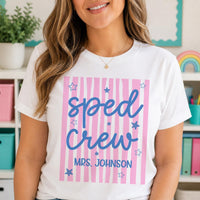 Personalized Sped Crew Teacher Shirt, Custom Special Education Tee, Retro Striped Classroom Top, Back to School Gift, Gift for Teacher